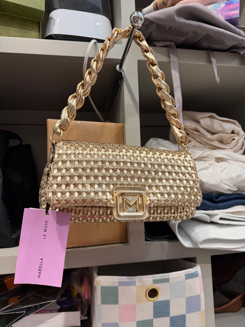MARELLA Gold Woven Chain-Handle Shoulder Bag
